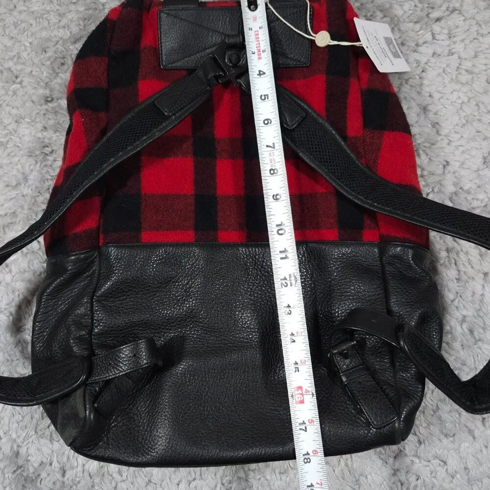 READ Mcq by Alexander Mcqueen Red Black Buffalo Plaid Wool Leather Backpack